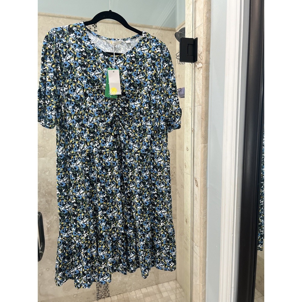 Boden Womens Floral Midi Dress Black Green Blue Viscose Size 16 R NEW